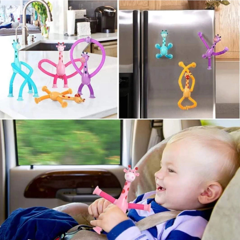 Brinquedo Infantil Girafa Pop Tubo Led Com Ventosa