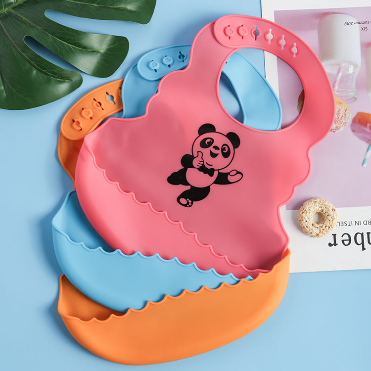 Cute Silicone Baby Feeding Bib with Soft Catcher Pocket