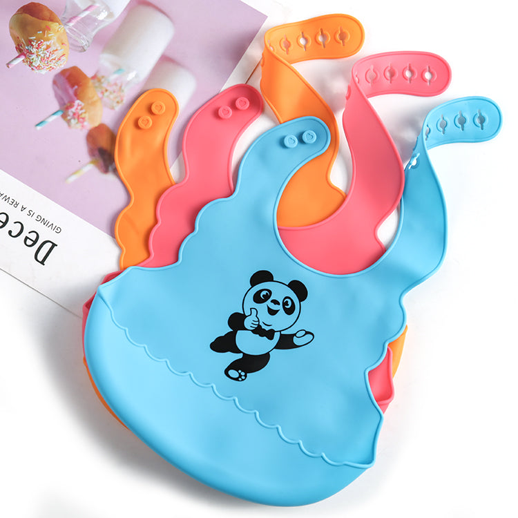 Cute Silicone Baby Feeding Bib with Soft Catcher Pocket